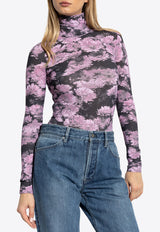 Tory Burch Floral Print Turtleneck Top Purple 165452 0-610