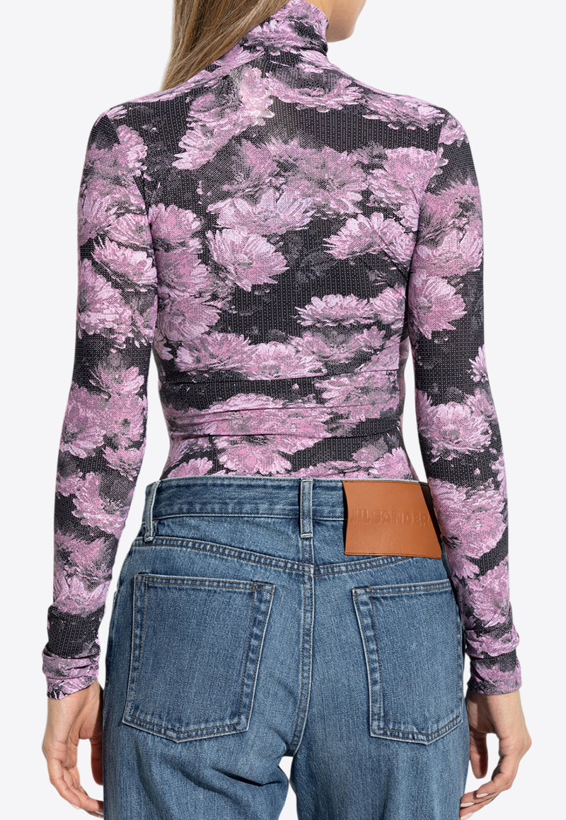 Tory Burch Floral Print Turtleneck Top Purple 165452 0-610