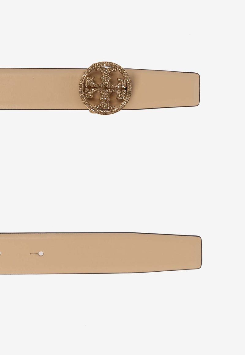 Tory Burch Miller Pavé Logo Leather Belt Beige 162219 0-700