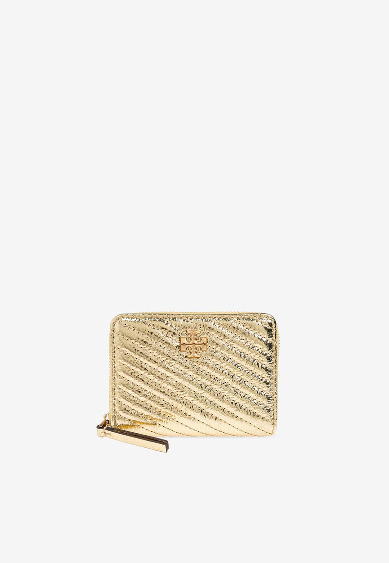 Tory Burch Small Kira Moto Metallic Leather Zip-Around Wallet Gold 162159 0-700