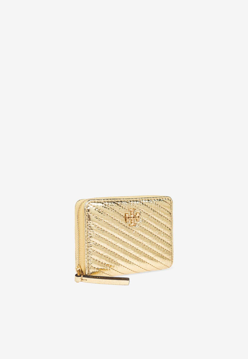 Tory Burch Small Kira Moto Metallic Leather Zip-Around Wallet Gold 162159 0-700