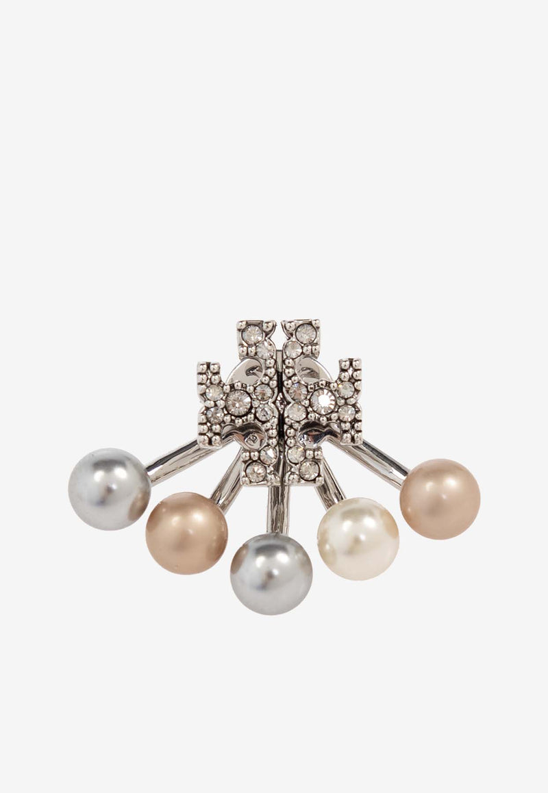 Tory Burch Kira Pearl Stud Earrings Silver 163695 0-056