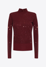 Tory Burch Crystal Embellished Turtleneck Top Bordeaux 164655 0-506