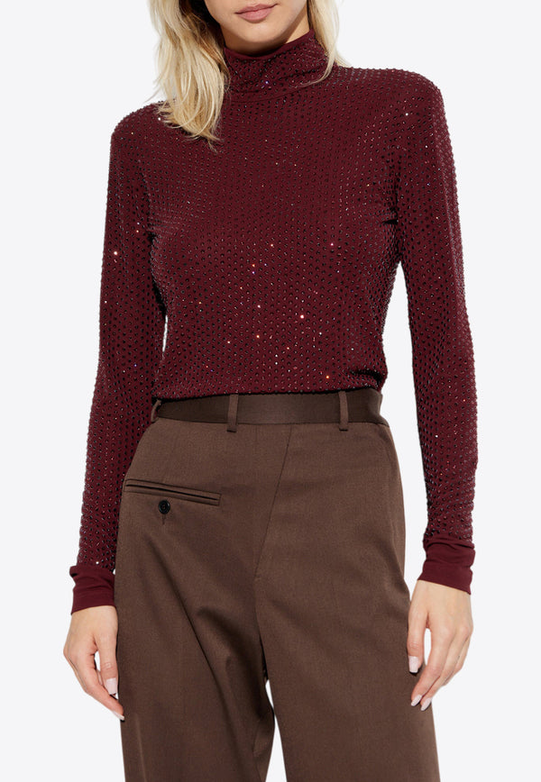 Tory Burch Crystal Embellished Turtleneck Top Bordeaux 164655 0-506