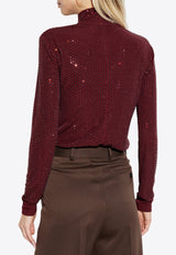 Tory Burch Crystal Embellished Turtleneck Top Bordeaux 164655 0-506