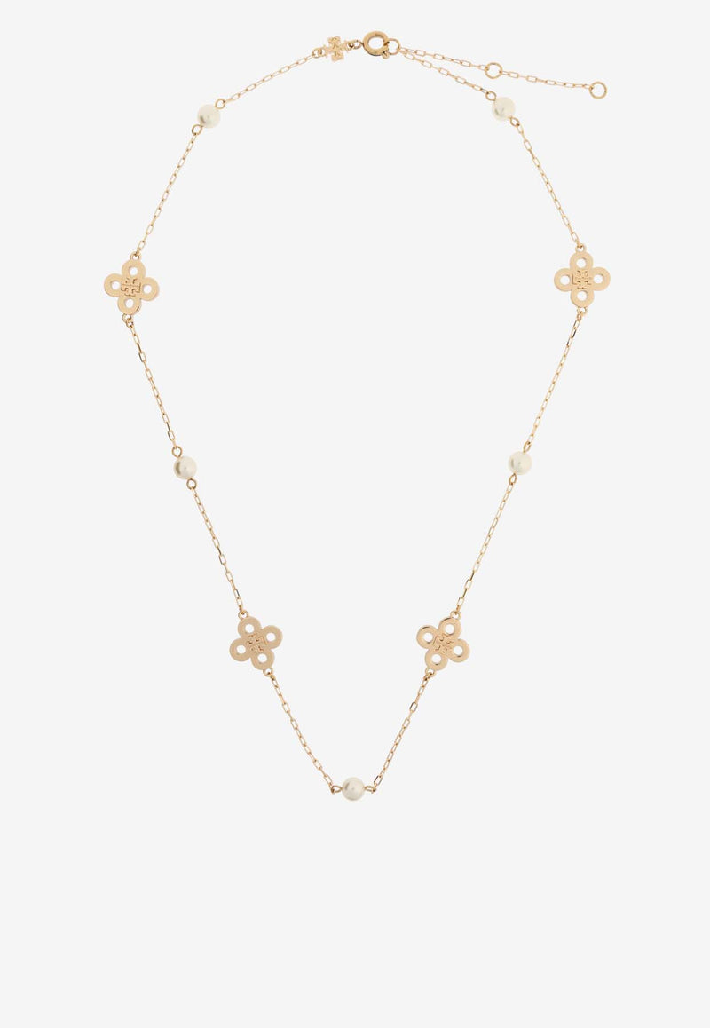 Tory Burch Kira Clover Pearl Chain Necklace Gold 163711 0-782