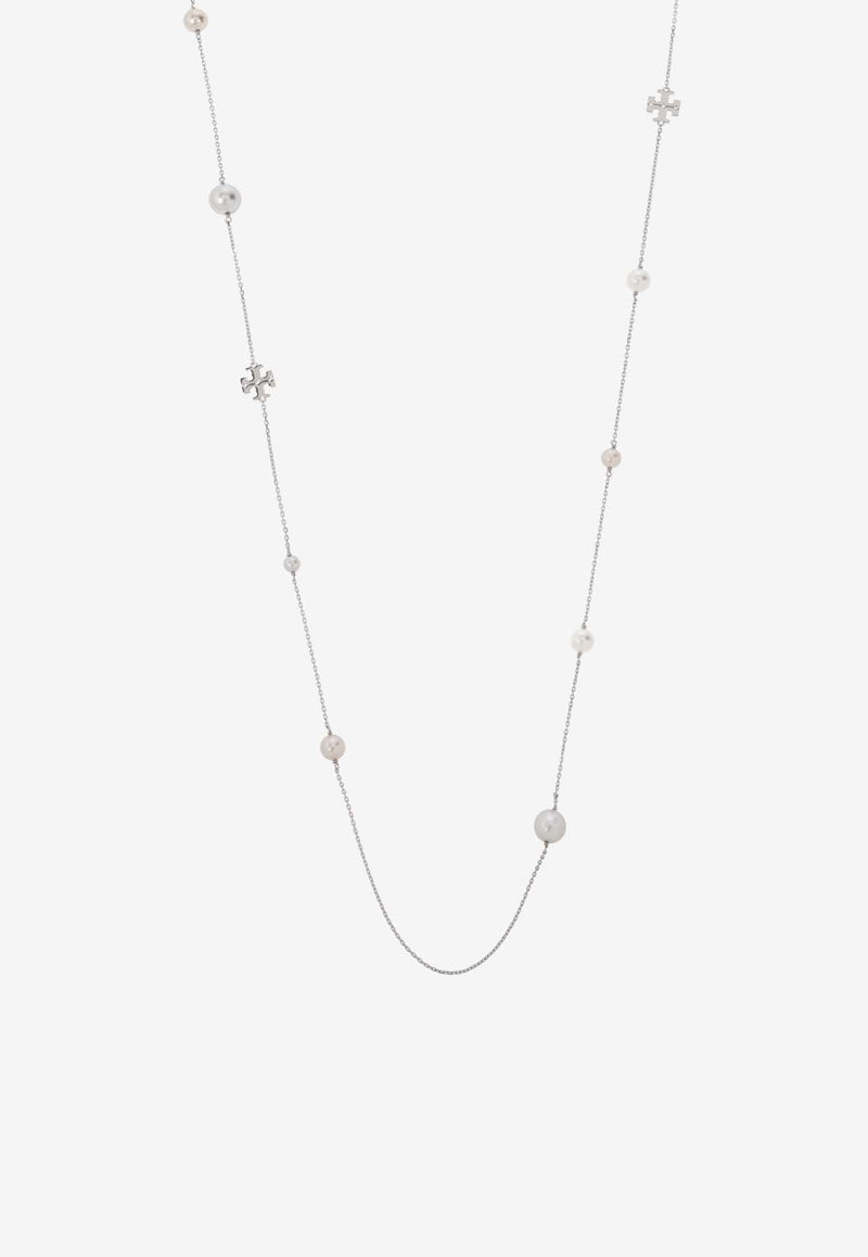 Tory Burch Kira Pearl Long Necklace Silver 163692 0-056