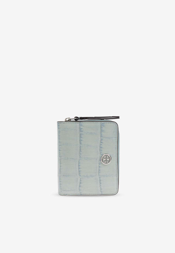 Tory Burch Robinson Croc-Embossed Leather Wallet Light Blue 165492 0-400