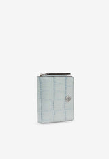 Tory Burch Robinson Croc-Embossed Leather Wallet Light Blue 165492 0-400