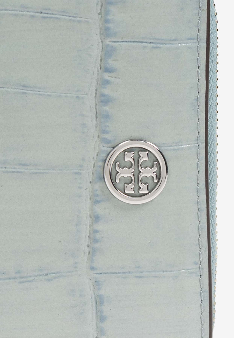 Tory Burch Robinson Croc-Embossed Leather Wallet Light Blue 165492 0-400