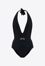 Tory Burch Jessa V-neck One-Piece Swimsuit Black 164489 0-001