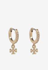 Tory Burch Eleanor Logo Charm Paved Hoop Earrings Gold 165321 0-783