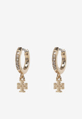 Tory Burch Eleanor Logo Charm Paved Hoop Earrings Gold 165321 0-783