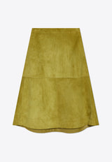 Bottega Veneta Suede Midi A-line Skirt Green 798890 V4LG0-7045