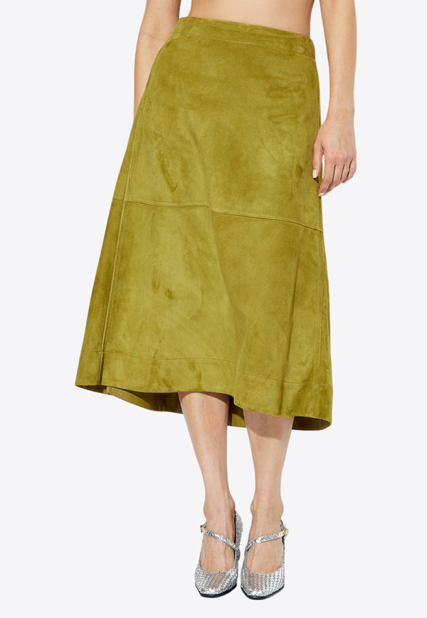 Bottega Veneta Suede Midi A-line Skirt Green 798890 V4LG0-7045