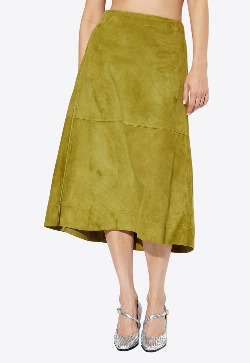 Bottega Veneta Suede Midi A-line Skirt Green 798890 V4LG0-7045