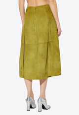 Bottega Veneta Suede Midi A-line Skirt Green 798890 V4LG0-7045