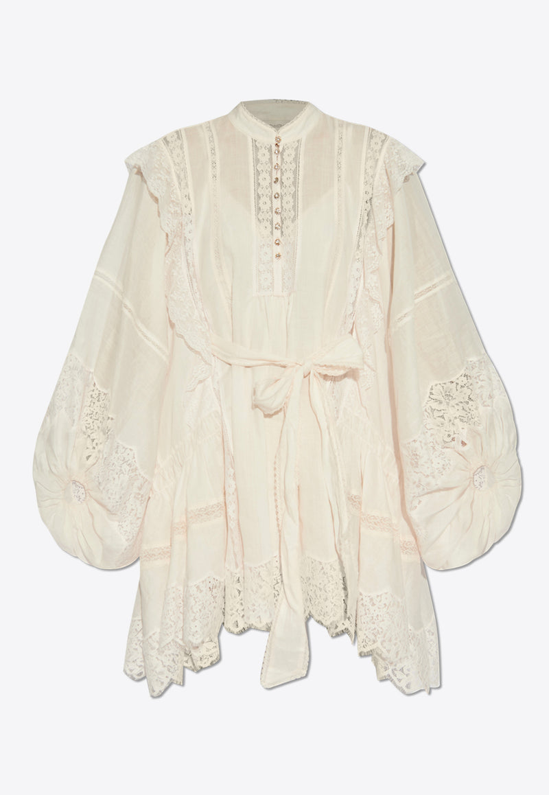 Zimmermann Crush Lace Billow Mini Dress Cream 2595DR251 0-SHL