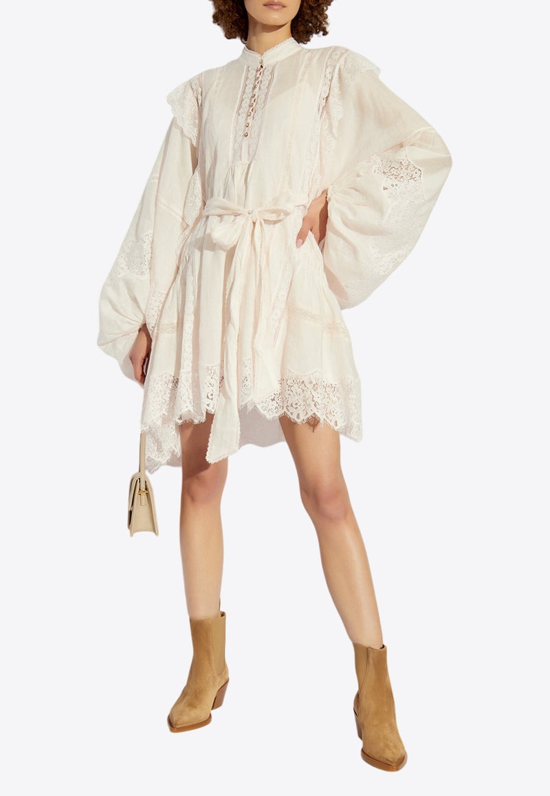 Zimmermann Crush Lace Billow Mini Dress Cream 2595DR251 0-SHL