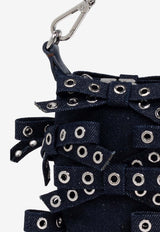 GANNI Small Bow Eyelet Denim Handbag Navy A6378 5893-642