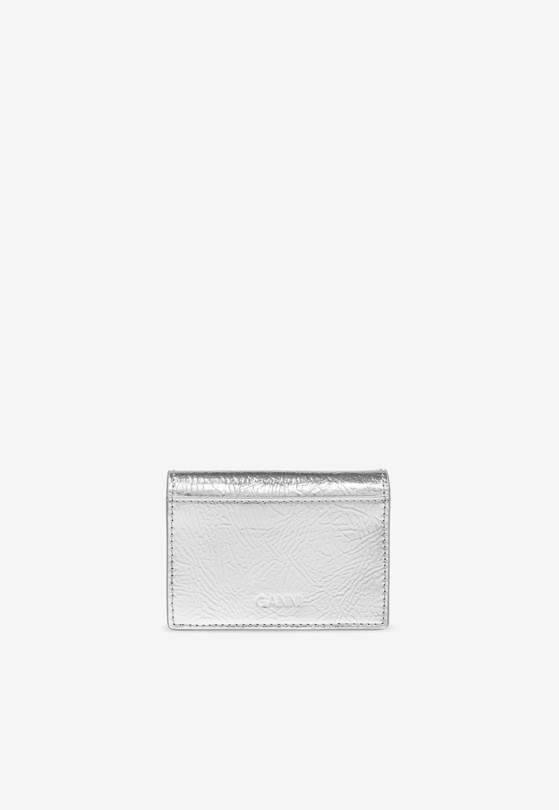 GANNI Bou Metallic Flap Cardholder Silver A6393 5898-018