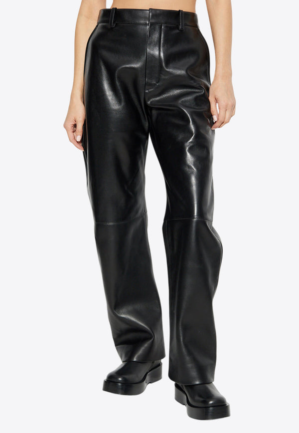 Bottega Veneta Round Leg Leather Pants Black 797751 V3WT0-1000