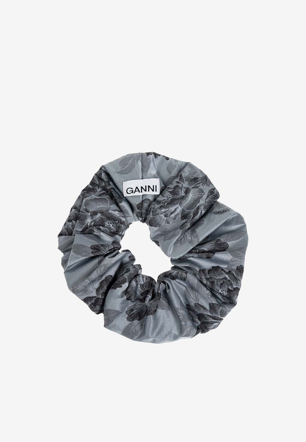 GANNI Botanical Jacquard Hair Scrunchie Gray A6431 6736-628