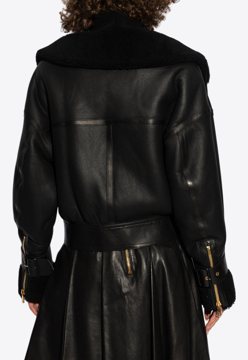 Balmain Shearling and Leather Jacket Black DF2TH280 LB92-EAP