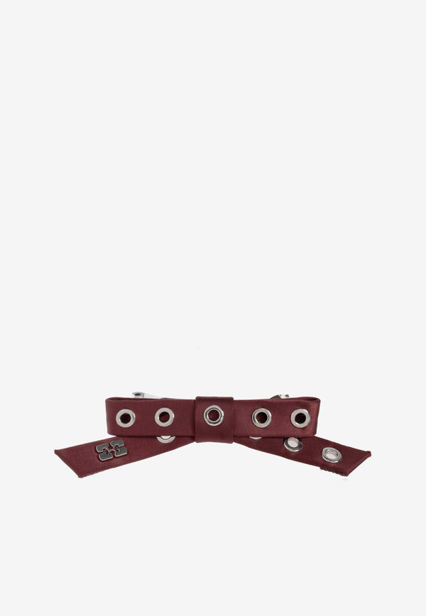 GANNI Eyelet Bow Hair Clip Bordeaux A6473 5893-234