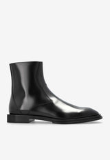 Alexander McQueen Logo Plaque Polished Leather Ankle Boots Black 778148 WIES3-1081