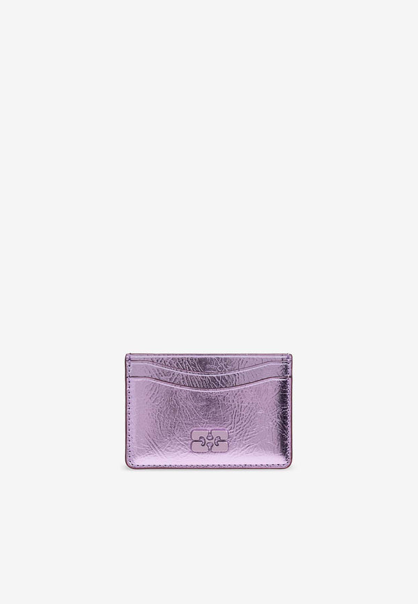 GANNI Bou Metallic Leather Cardholder Purple A6391 5898-476