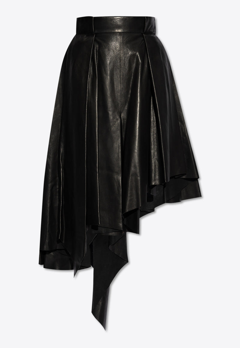 Balmain Asymmetric Midi Leather Skirt Black DF0LD431 LD63-0PA