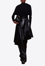 Balmain Asymmetric Midi Leather Skirt Black DF0LD431 LD63-0PA