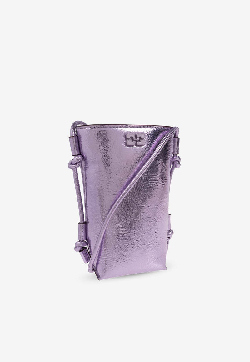 GANNI Bou Metallic Leather Crossbody Bag Purple A6389 5894-476