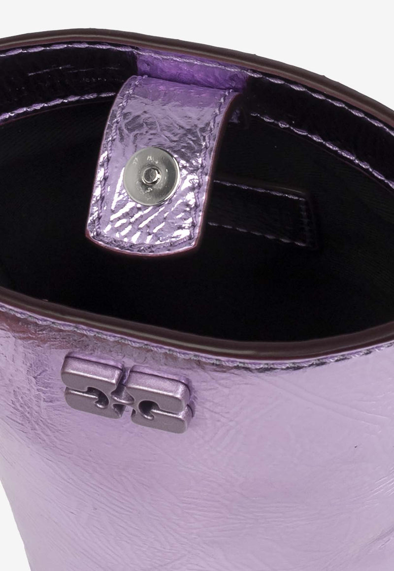 GANNI Bou Metallic Leather Crossbody Bag Purple A6389 5894-476