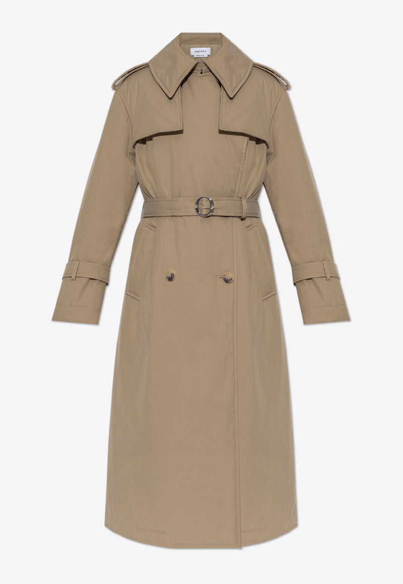 Alexander McQueen Double-Breasted  Belted Raincoat Beige 808007 QFAA0-2001