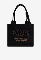 GANNI Large Logo Embroidered Denim Tote Bag Black A6583 5903-099