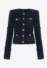 Balmain Cropped Tweed Knit Jacket Navy DF0SK249 KH74-6BO