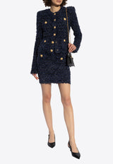 Balmain Cropped Tweed Knit Jacket Navy DF0SK249 KH74-6BO