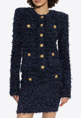 Balmain Cropped Tweed Knit Jacket Navy DF0SK249 KH74-6BO