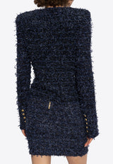 Balmain Cropped Tweed Knit Jacket Navy DF0SK249 KH74-6BO