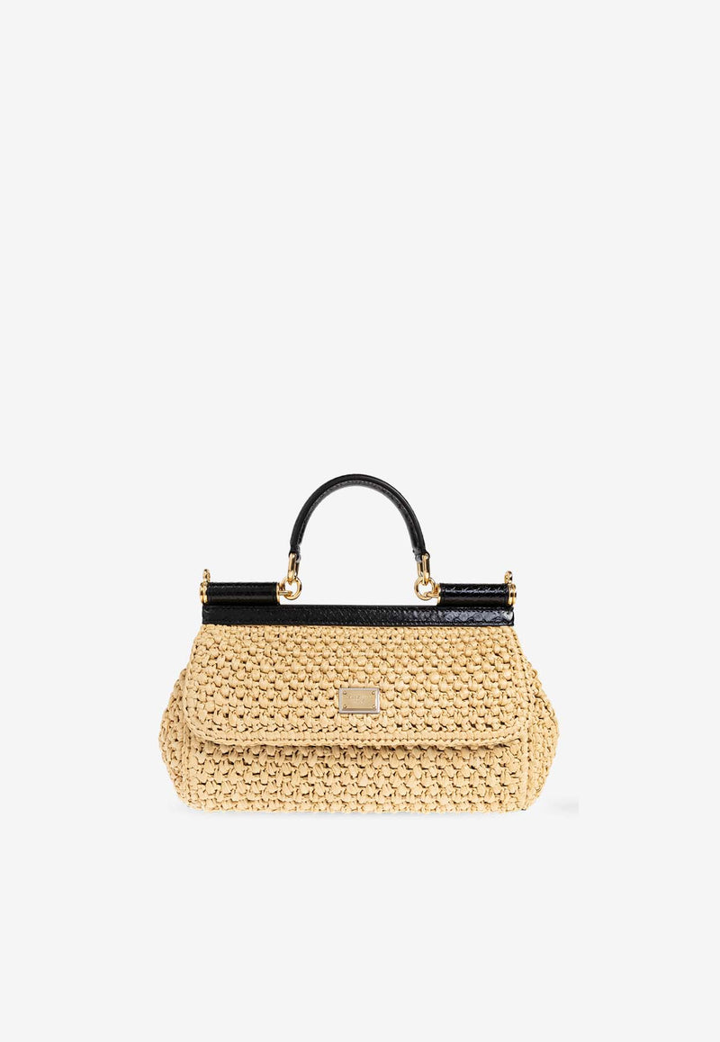 Dolce 
Gabbana Elongated Sicily Woven-Raffia Top Handle Bag Beige BB7652 A2Y84-8S193