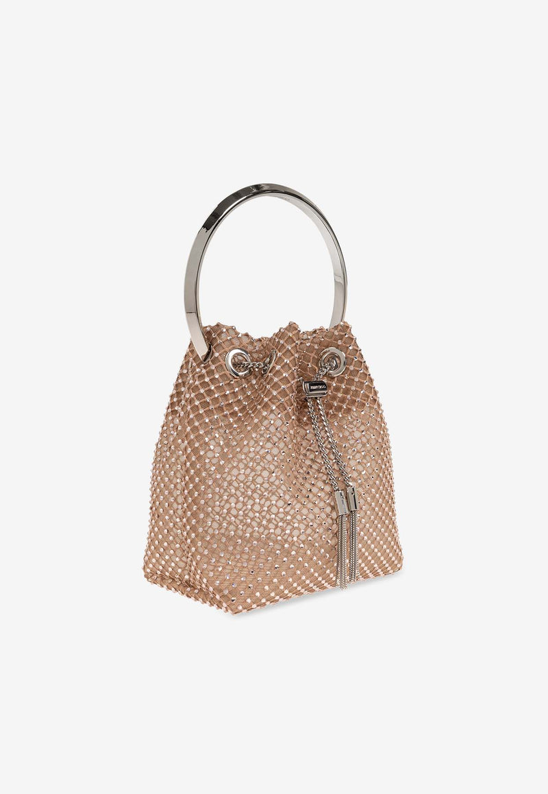 Jimmy Choo Bon Bon Crystal Mesh Bucket Bag Beige BON BON HEJ-MACARON CRYSTAL