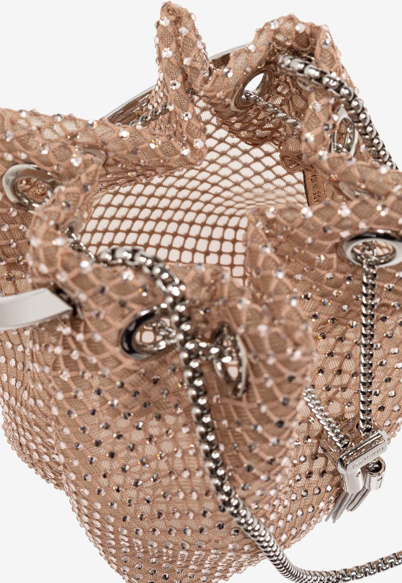 Jimmy Choo Bon Bon Crystal Mesh Bucket Bag Beige BON BON HEJ-MACARON CRYSTAL