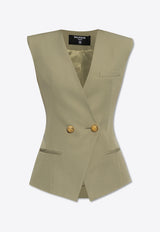 Balmain Double-Breasted Grain De Poudre Waistcoat Green DF0AG595 WC09-7CO