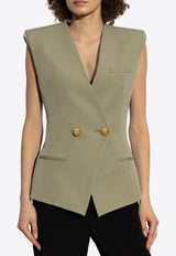 Balmain Double-Breasted Grain De Poudre Waistcoat Green DF0AG595 WC09-7CO