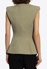 Balmain Double-Breasted Grain De Poudre Waistcoat Green DF0AG595 WC09-7CO