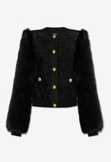 Balmain Floral Faux Fur Jacket Black DF0KL200 MF81-EAP