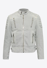 Balmain Distressed-Effect Denim Jacket Gray DH0TD490 DF12-9FK