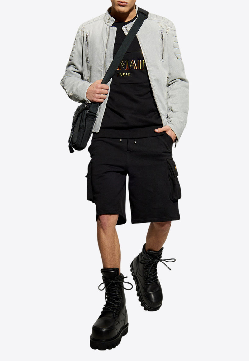 Balmain Embroidered Logo Cargo Shorts Black DH0OA132 BC81-EAH